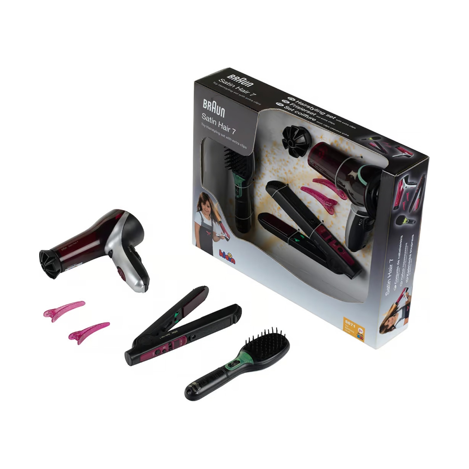 Theo Klein 5871 Braun Satin Hair 7 - Frisierset mit extra Clips