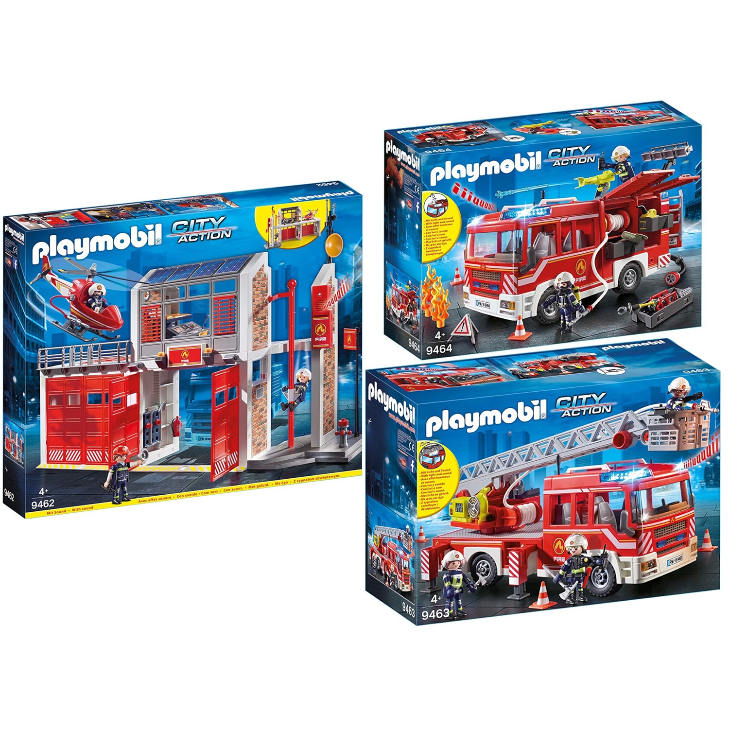 PLAYMOBIL 9462-63-64 3er Set Feuerwache + Leiterfahrzeug + Rüstfahrzeug
