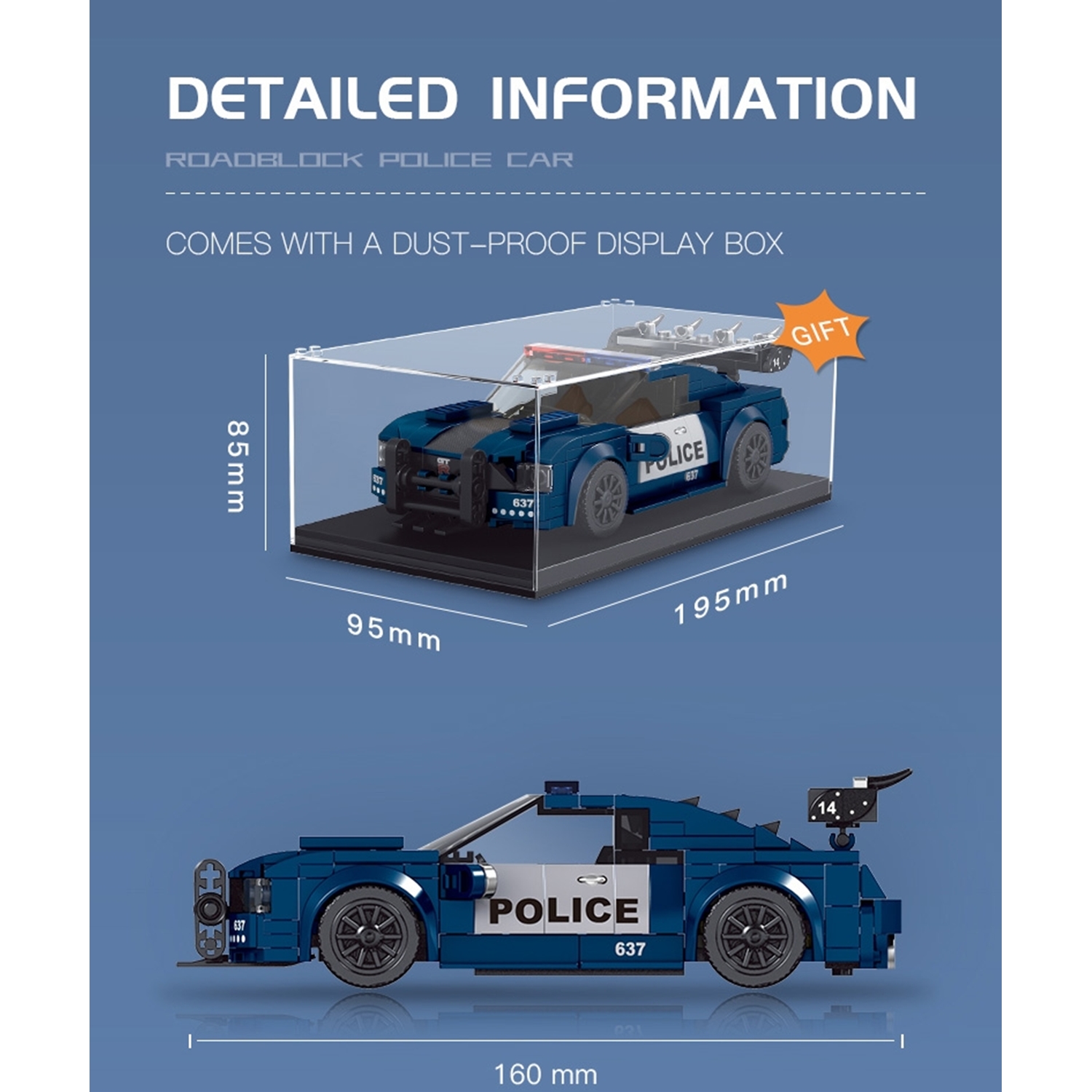 Mould King 27002 Polizeiauto Roadblock 637 + Showcase