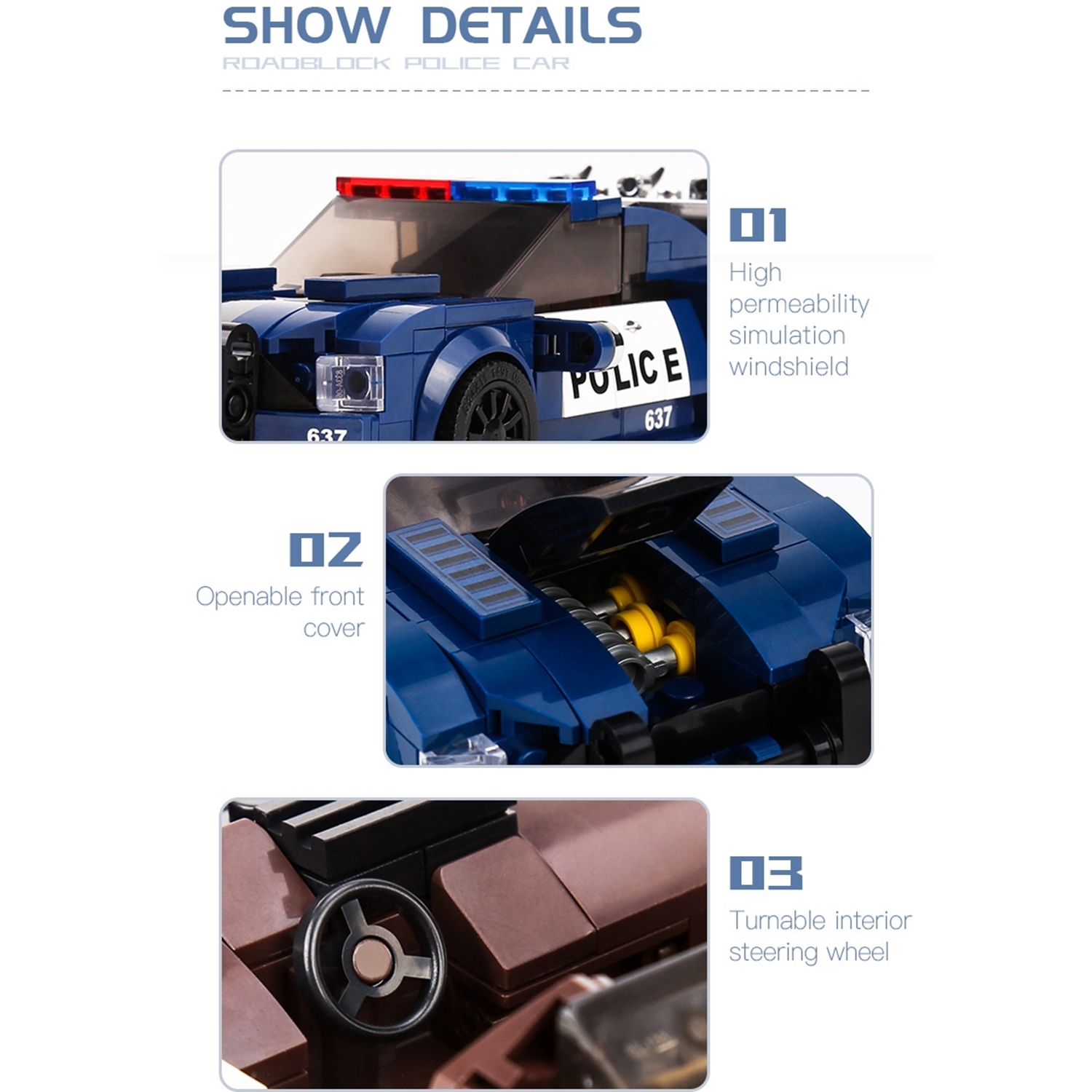 Mould King 27002 Polizeiauto Roadblock 637 + Showcase