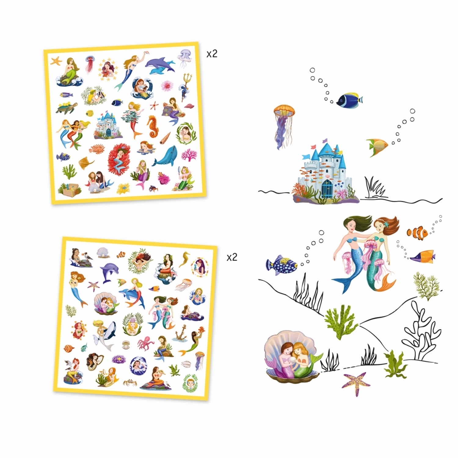 Djeco DJ08885 Stickerbögen: Meerjungfrauen