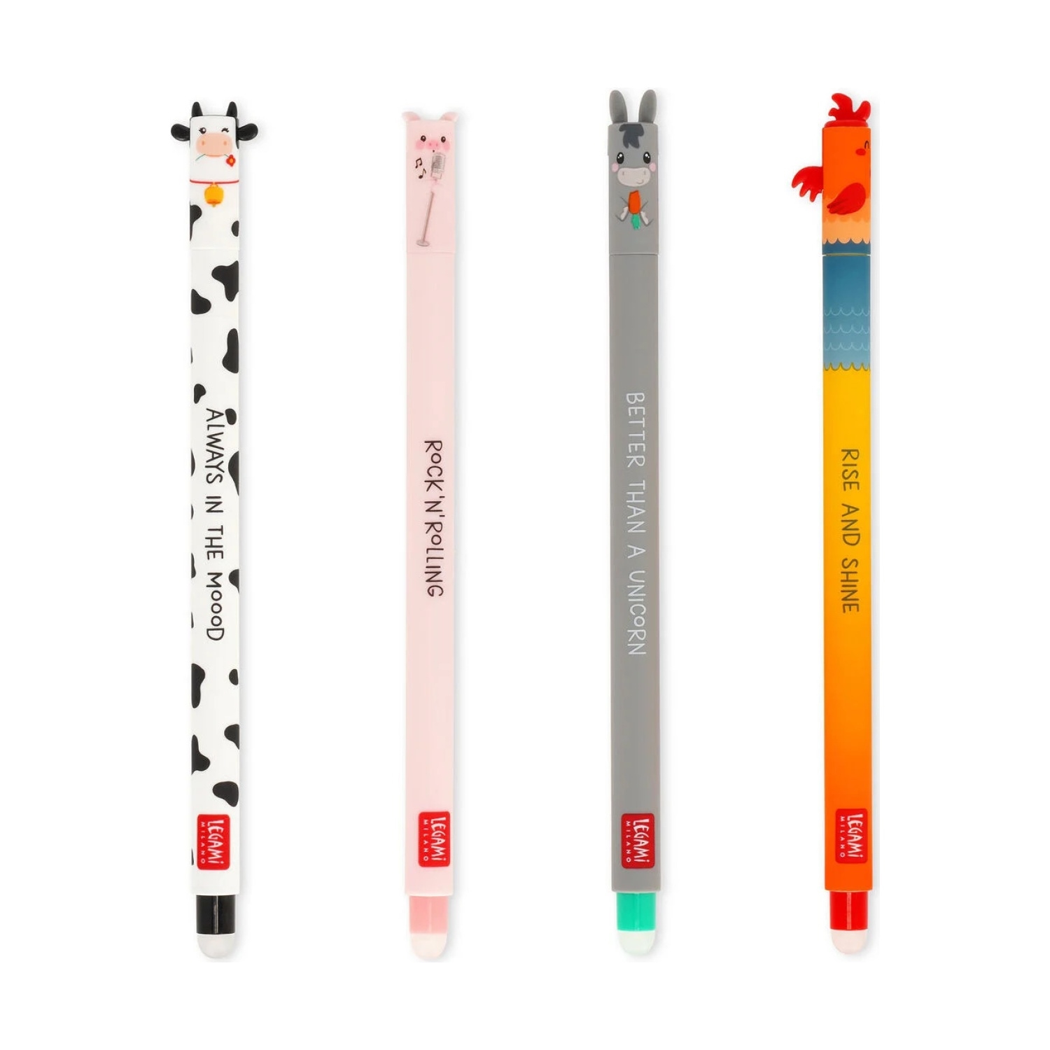 Legami EPSET0016 FARM SWEET FARM - SET OF 4 ERASABLE GEL PENS - COW
