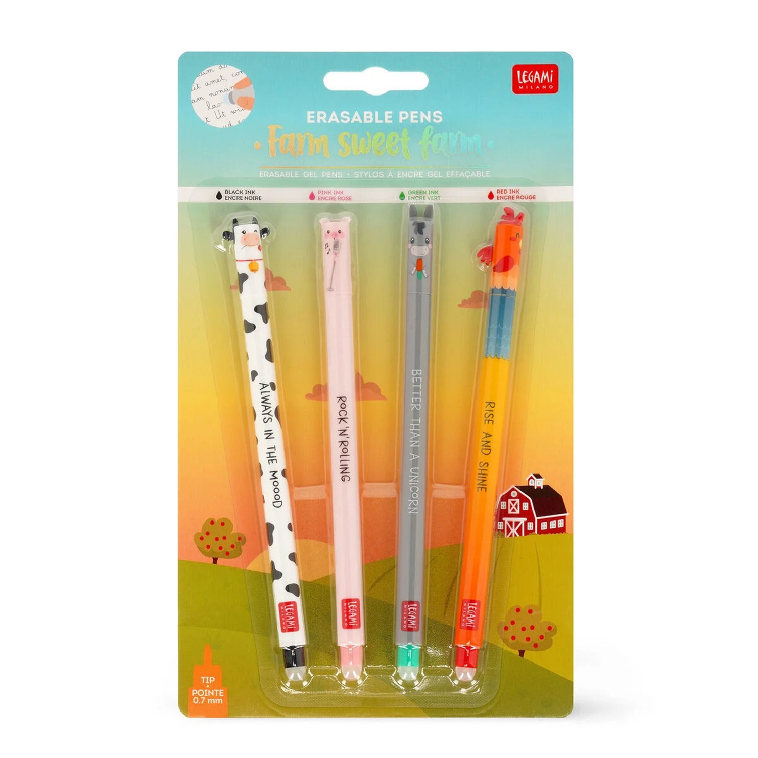Legami EPSET0011 SET OF 4 ERASABLE GEL PENS - FARM SWEET FARM